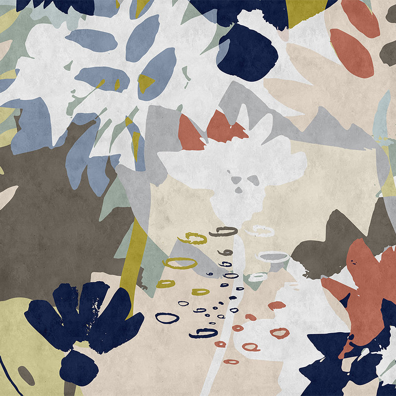 Floral Collage 4 - Fototapete mit buntem Blattmotiv - Löschpapier Struktur – Blau, Braun | Perlmutt Glattvlies
