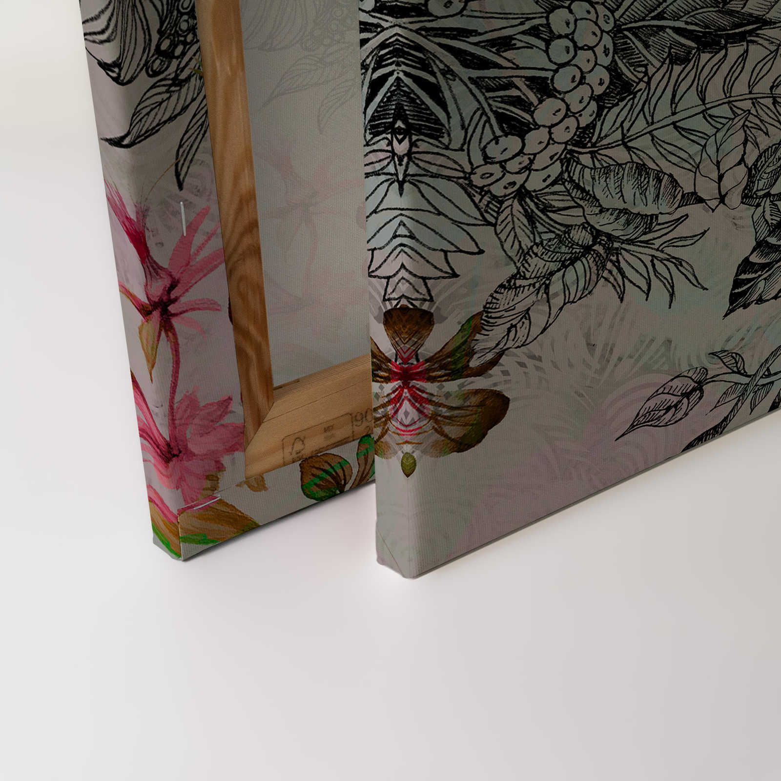             Leinwandbild Vögel & Blumen im Collage Stil – 0,90 m x 0,60 m
        