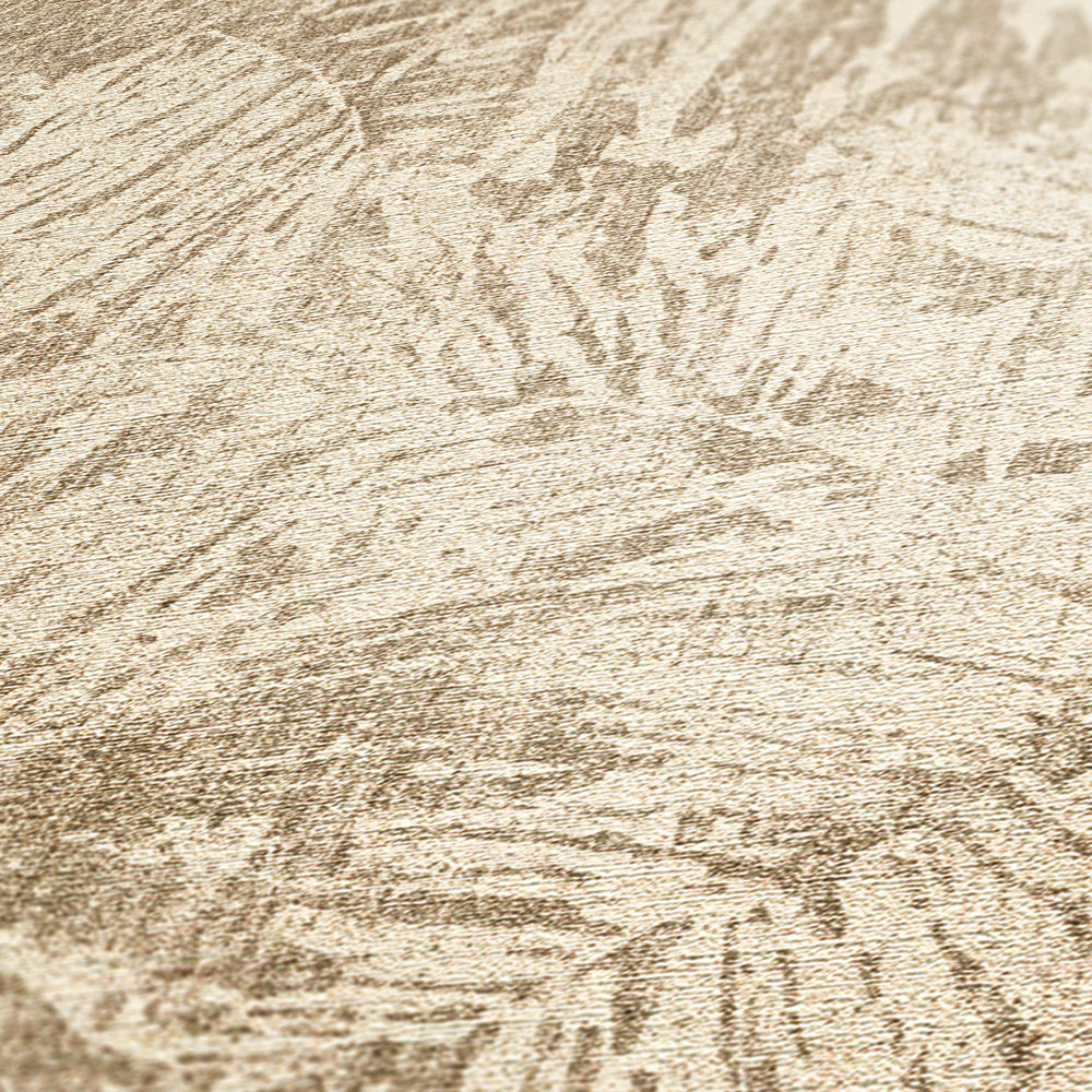             Tapete Blätter Muster & Leineneffekt im Kolonial Stil – Braun, Beige
        