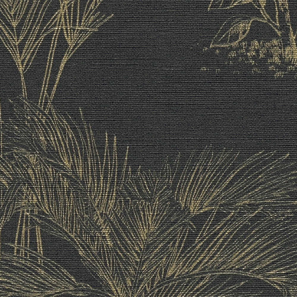             Tapete Dschungel mit Gold Muster – Metallic, Schwarz
        