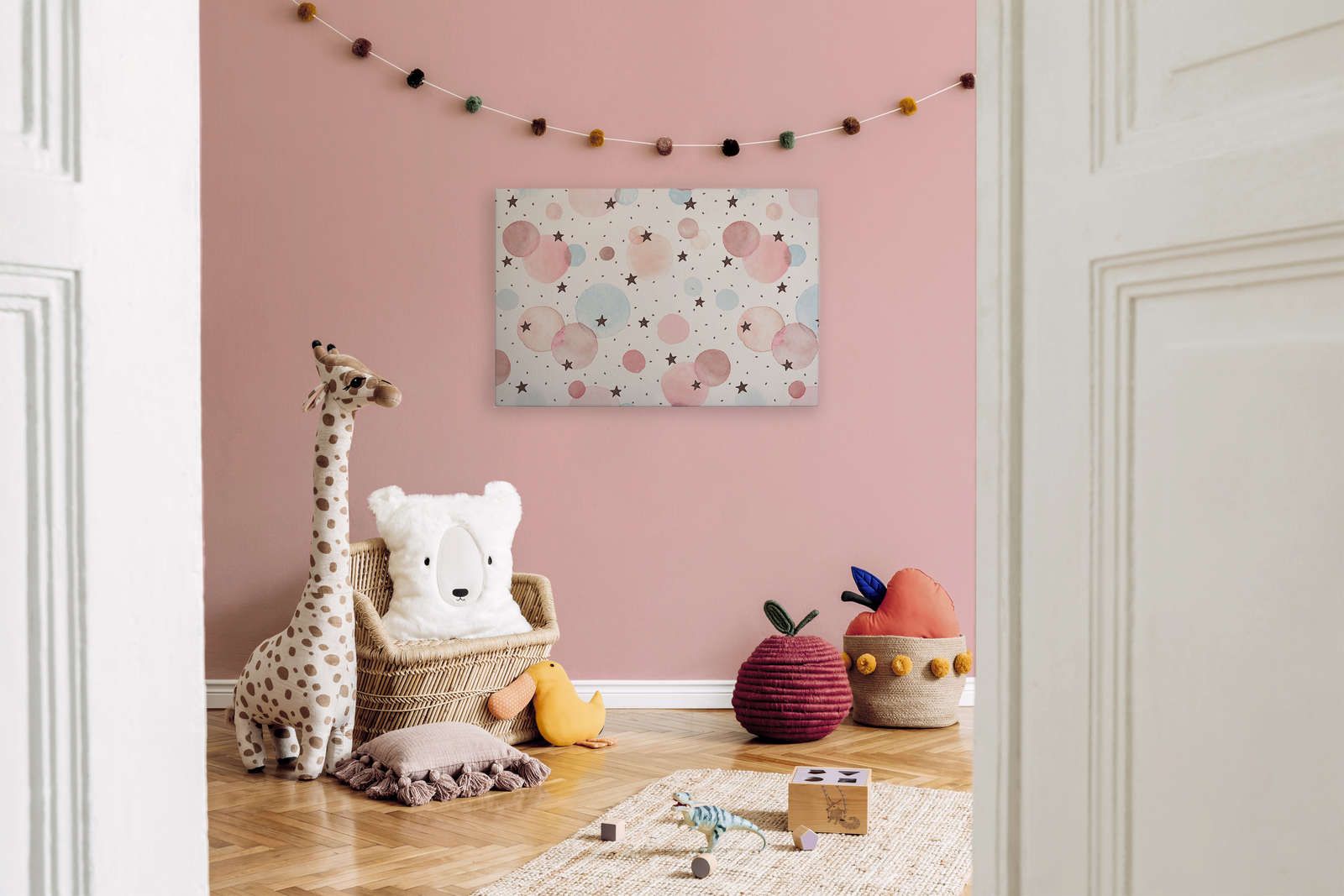             Leinwand fürs Kinderzimmer mit Sternen, Punkten und Kreisen – 90 cm x 60 cm
        