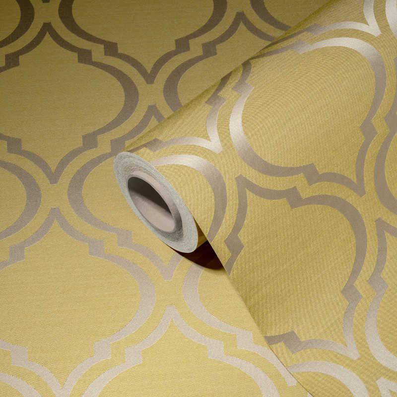             Retrotapete mit glänzenden Art Deco Muster – Gelb, Grün, Grau
        