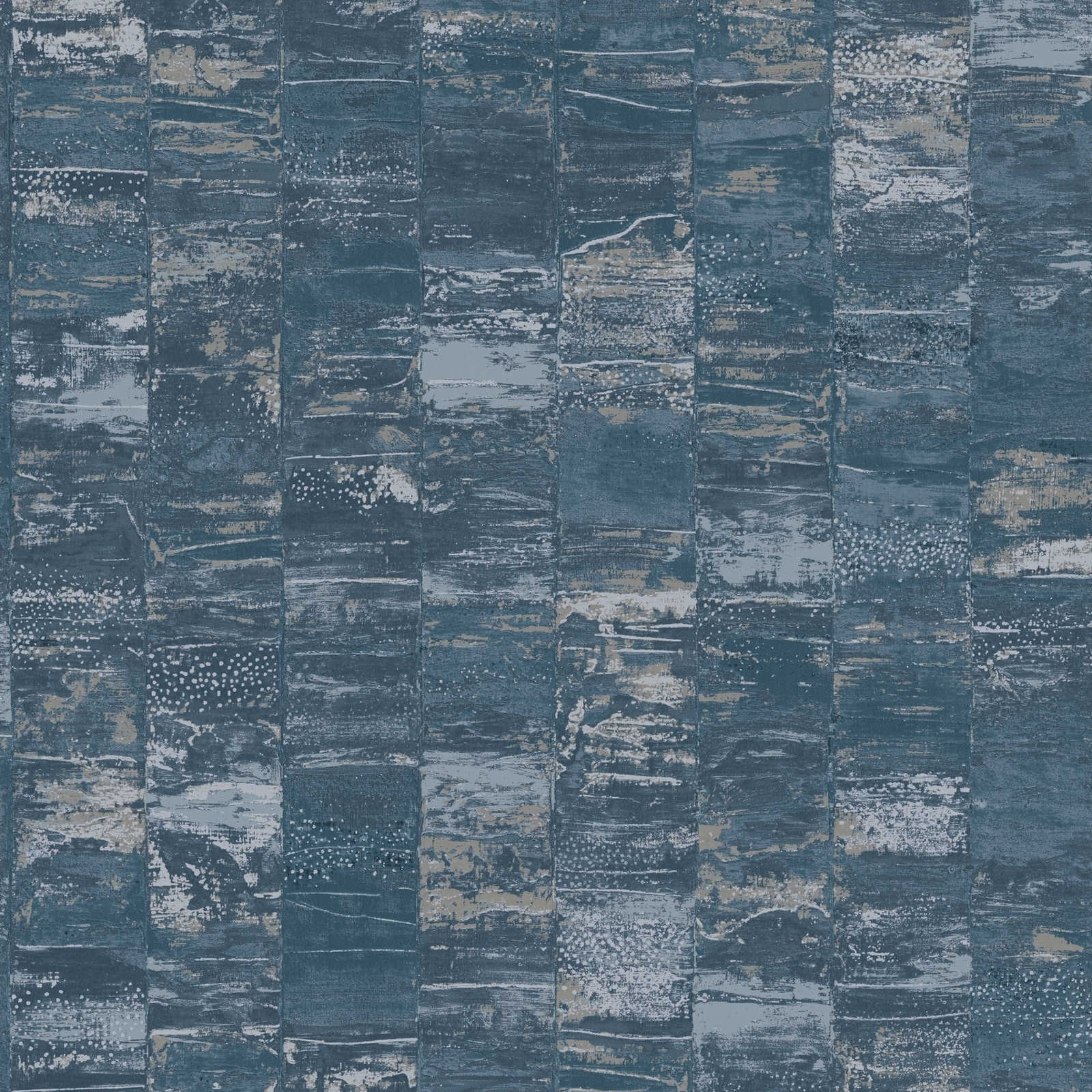 Vliestapete petrolfarben mit Strukturdesign im Used Look – Blau, Grau
