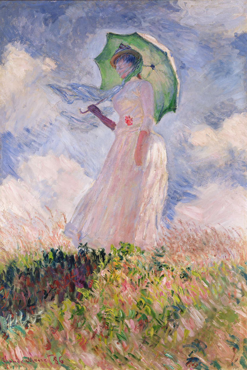             Fototapete "Frau mit Sonnenschirm nach links gewandt" von Claude Monet
        