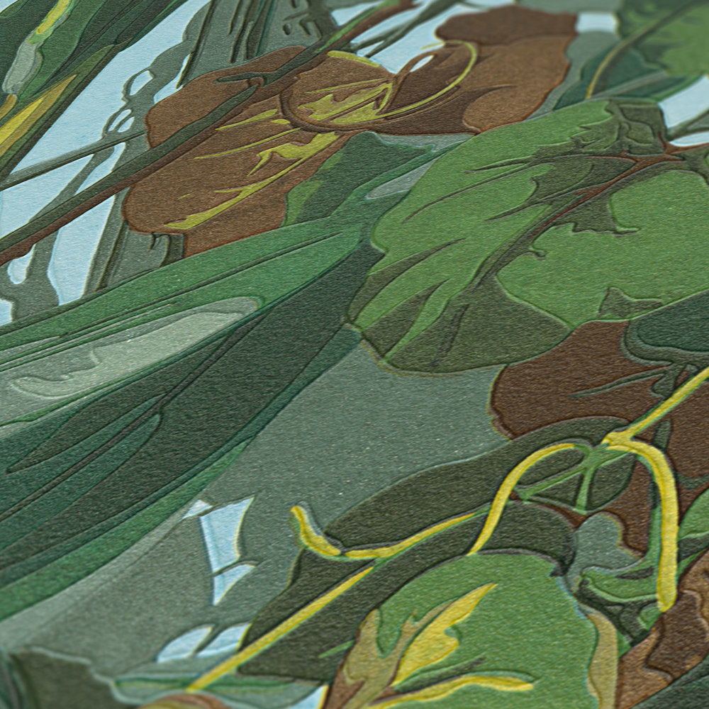             Dschungel-Tapete mit Blätterwald & grünem Dickicht – Grün, Braun
        