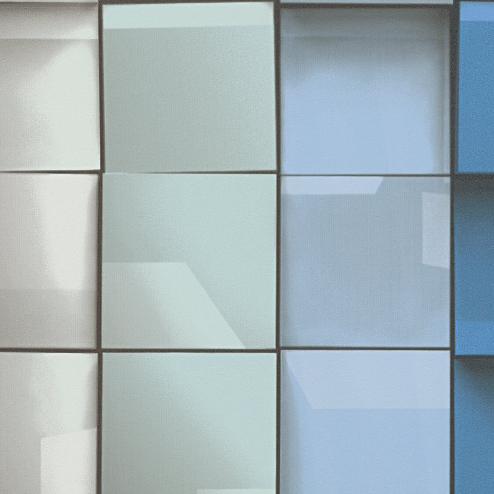             3D Tapete mit Quader Motiv – Blau, Grau, Grün
        