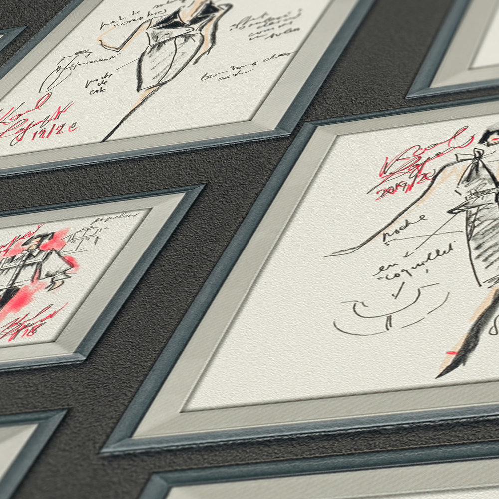             Karl LAGERFELD Tapete Mode Skizzen – Grau, Rot, Weiß
        