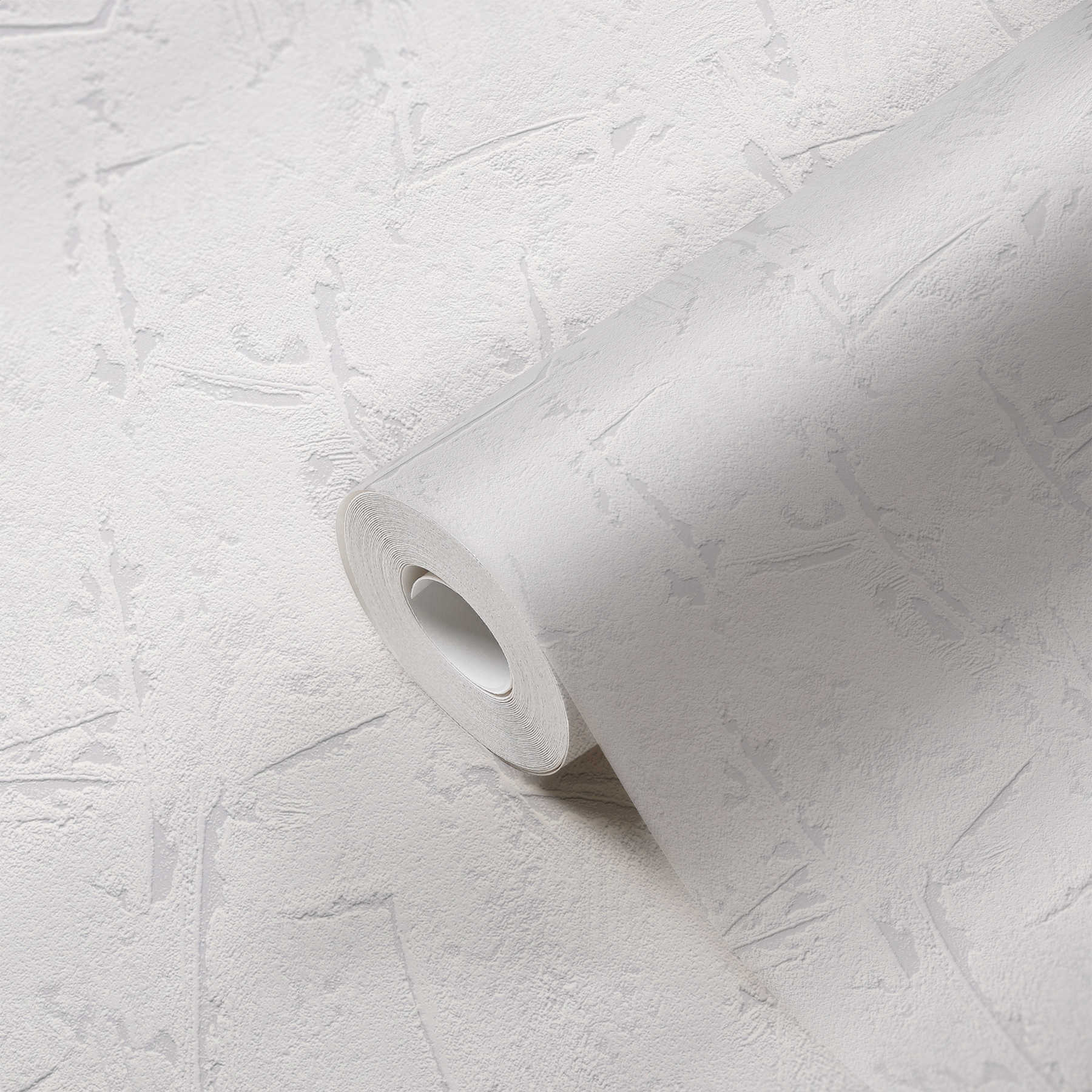             Weißgraue Tapete mit Putzoberfläche und 3D-Effekt – Grau, Weiß
        