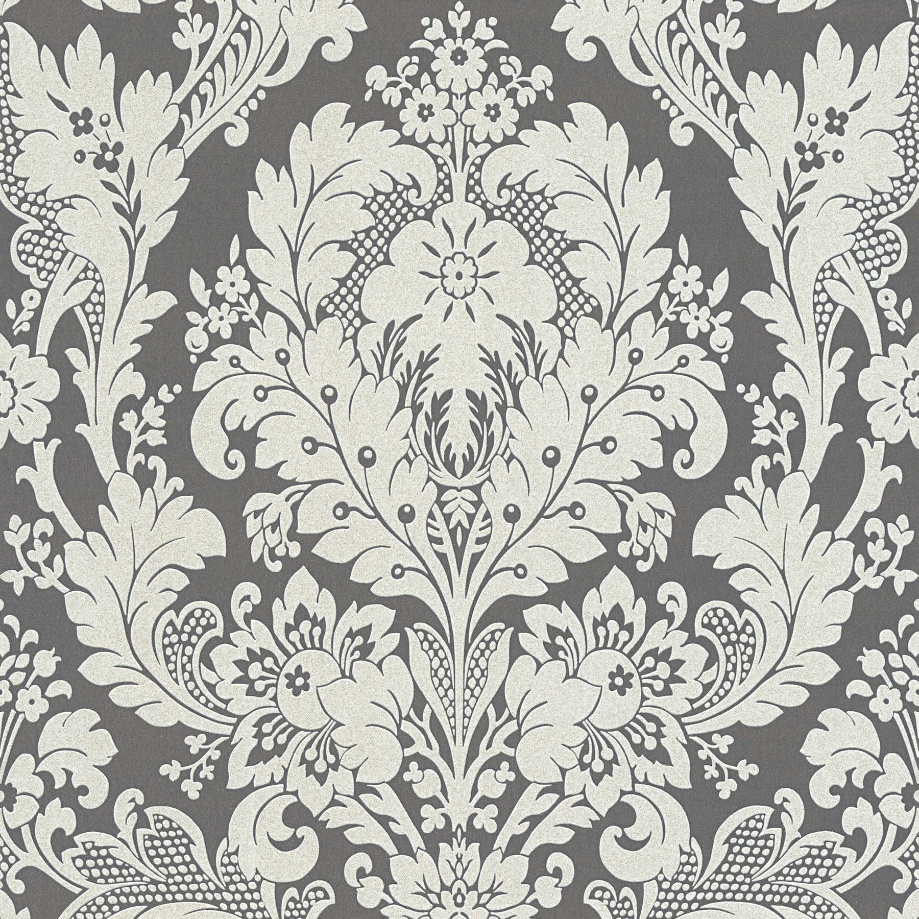 Ornament Papiertapete florales Design & Metallic Farben – Grau
