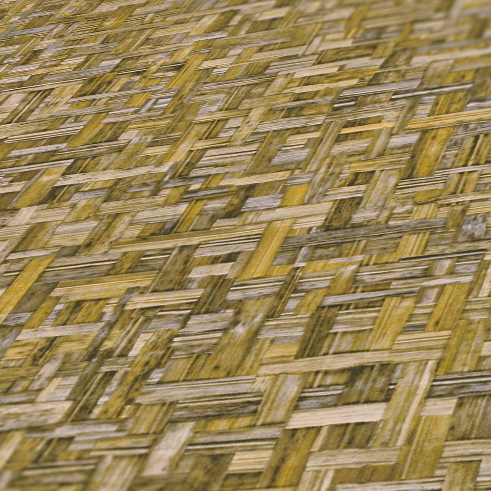             Tapete Maisgelb mit Gras-Geflecht Muster im Natur Stil – Gelb
        