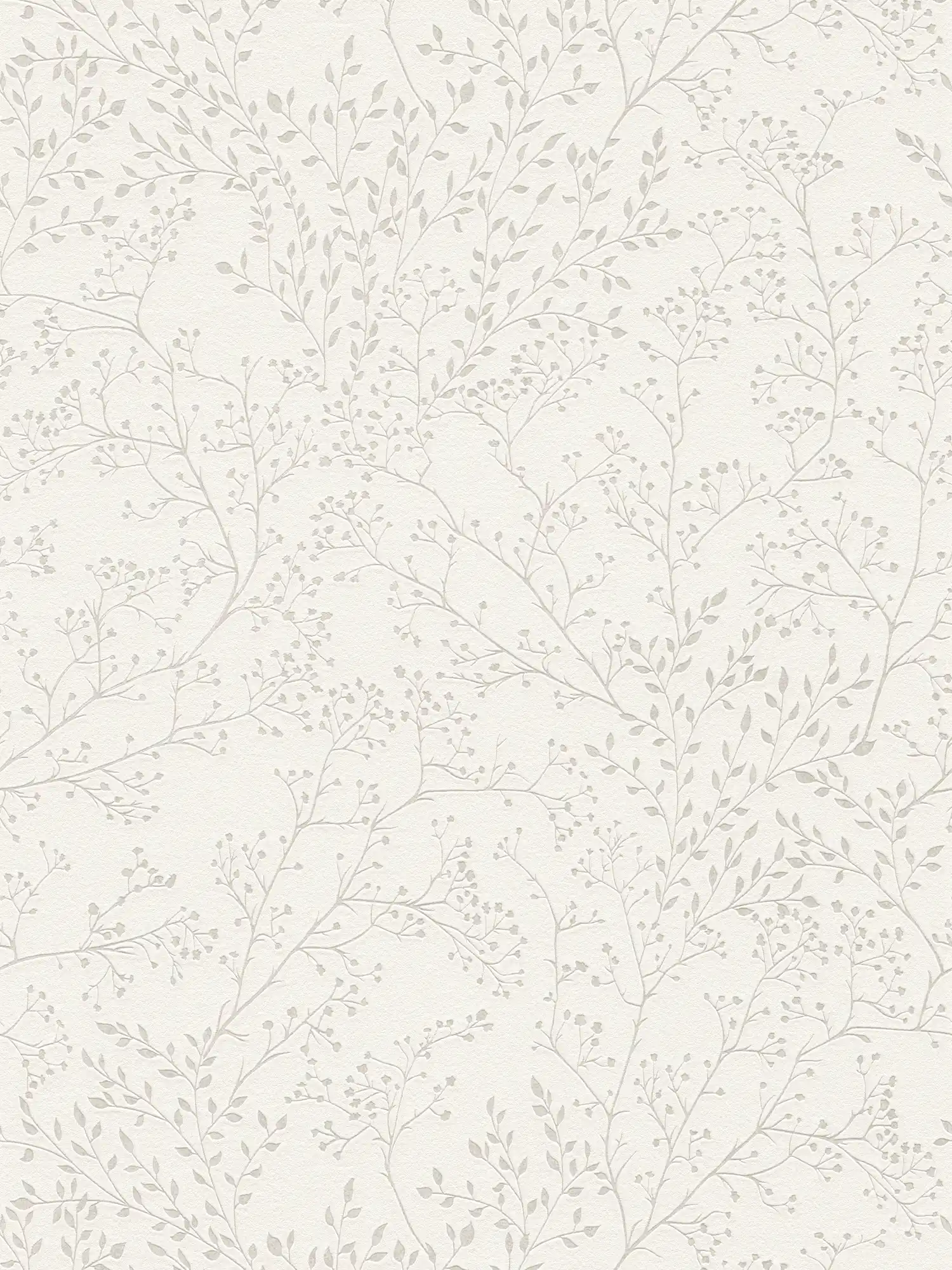 Einfarbige Tapete Cremeweiß mit Blätter Muster, Glanz & Struktureffekt
