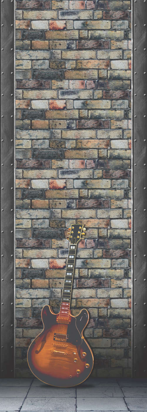             Moderne Fototapete Gitarre vor Steinmauer auf Premium Glattvlies
        