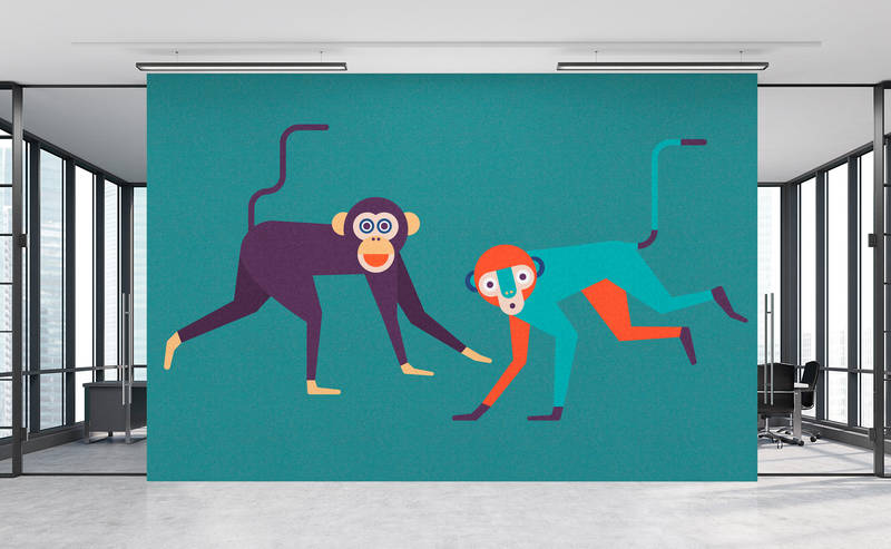             Monkey Business 1 - Fototapete in Pappe Struktur, Affen-Bande im Comic-Stil – Beige, Orange | Perlmutt Glattvlies
        
