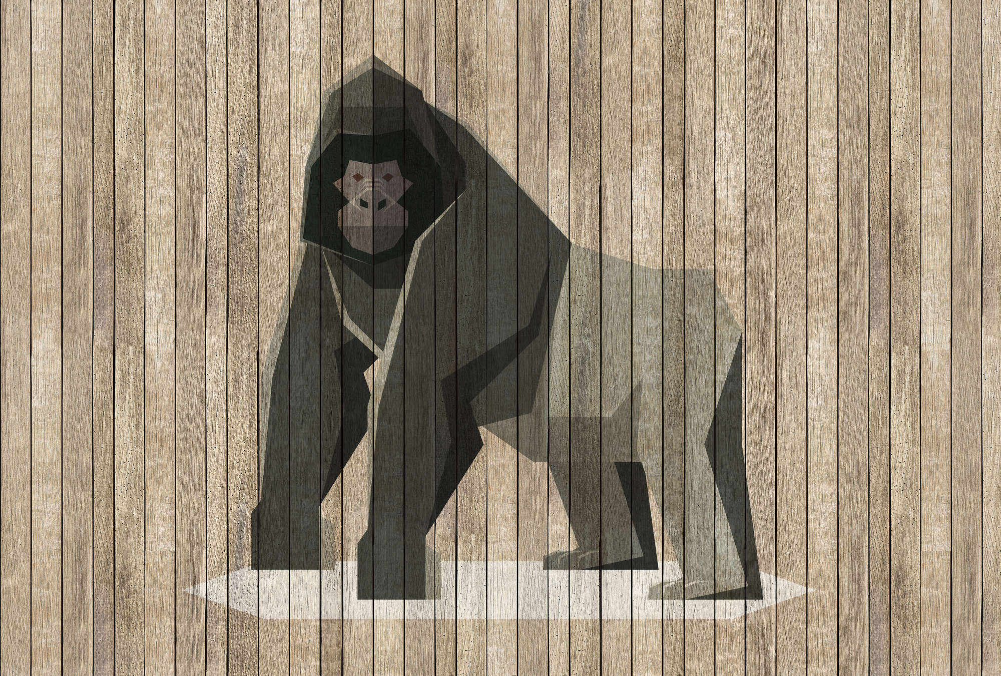             Born to Be Wild 3 - Fototapete Gorilla auf Bretterwand - Holzpaneele Breit – Beige, Braun | Struktur Vlies
        