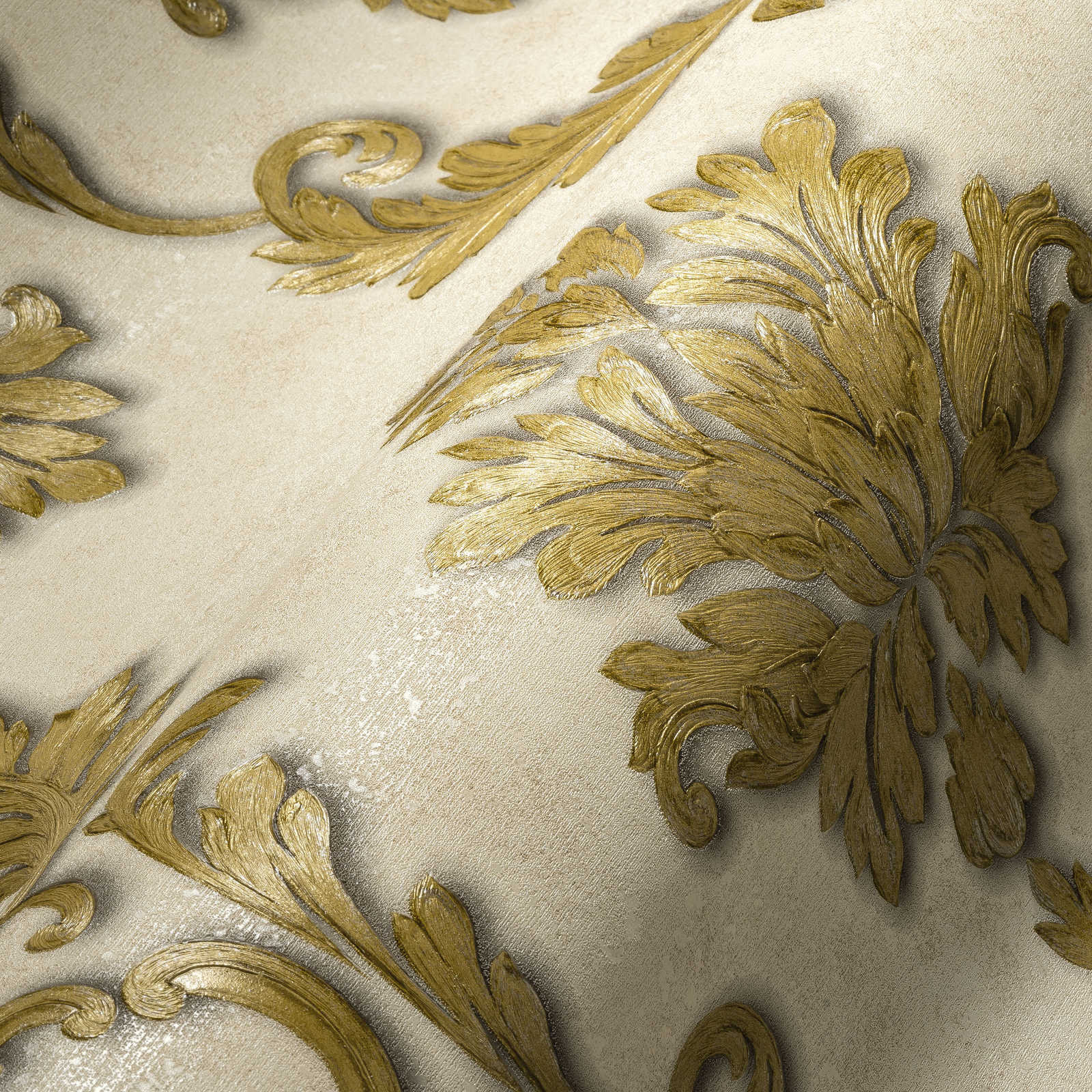             Designertapete florale Ornamente & Metallic-Effekt – Creme, Gold
        
