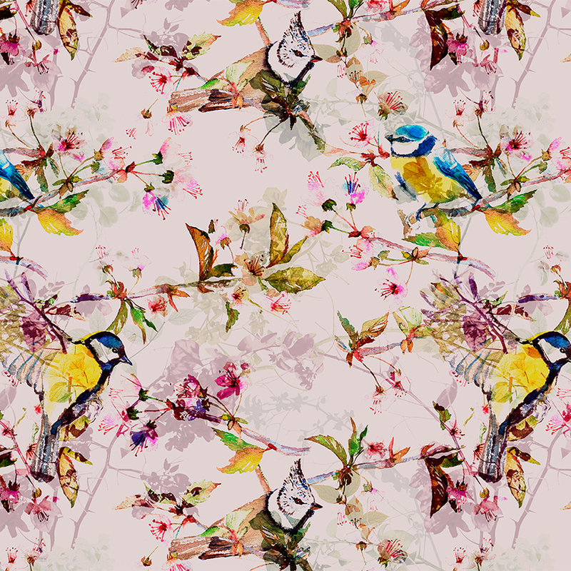        Vögel Fototapete im Collage Stil – Rosa, Gelb
    
