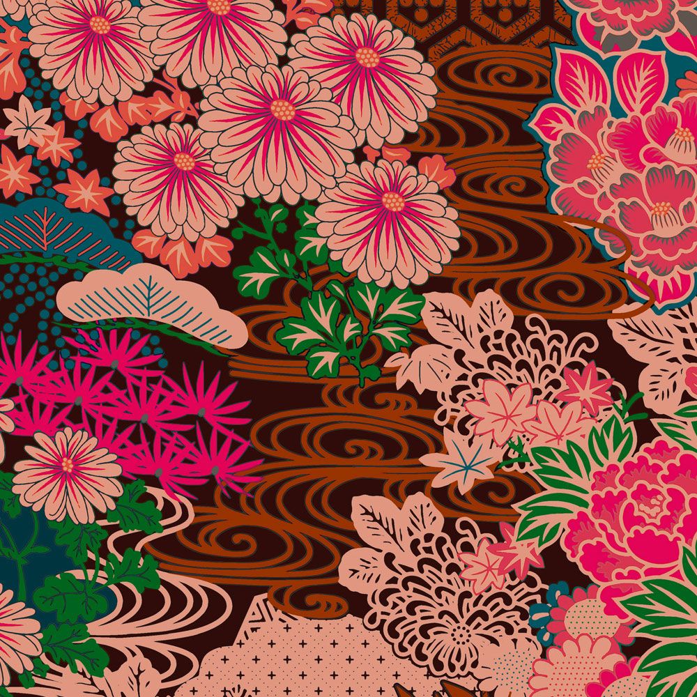             Fototapete »kimo 1« - Abstraktes Blüten-Artwork – Rosa, Blau | Glattes, leicht perlmutt-schimmerndes Vlies
        