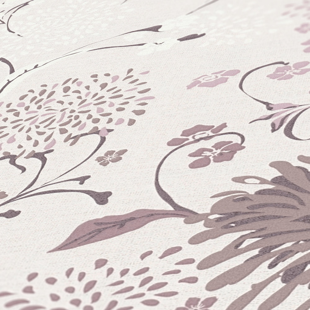             Florale Vliestapete mit Pusteblumen-Muster – Creme, Rosa
        