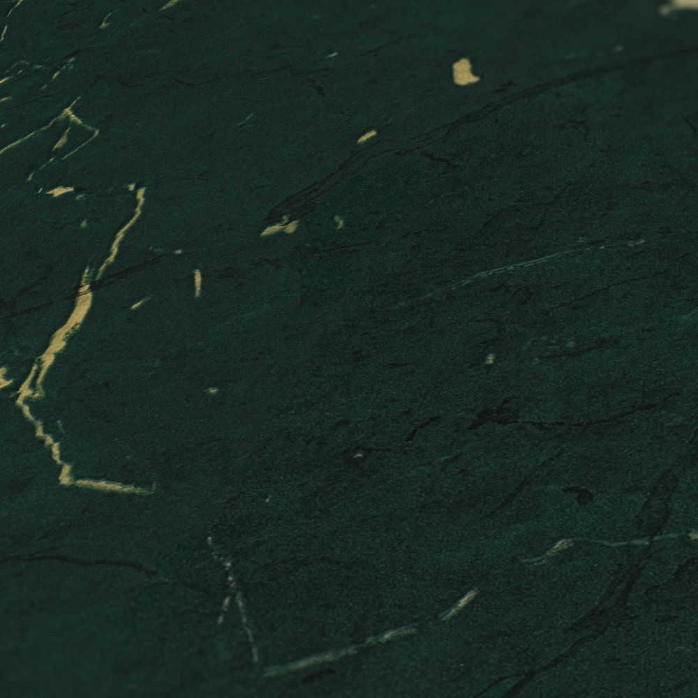             Dunkelgrüne Marmortapete mit edlem Glanz-Effekt – Grün, Metallic
        