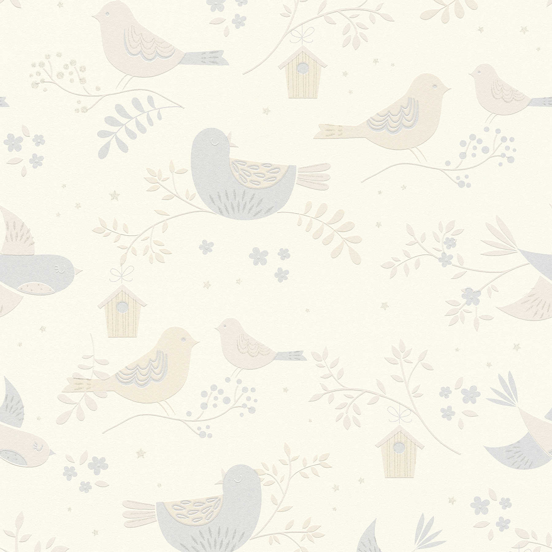         Tapete Vogel & Blumenmuster für Babyzimmer– Beige, Grau
    