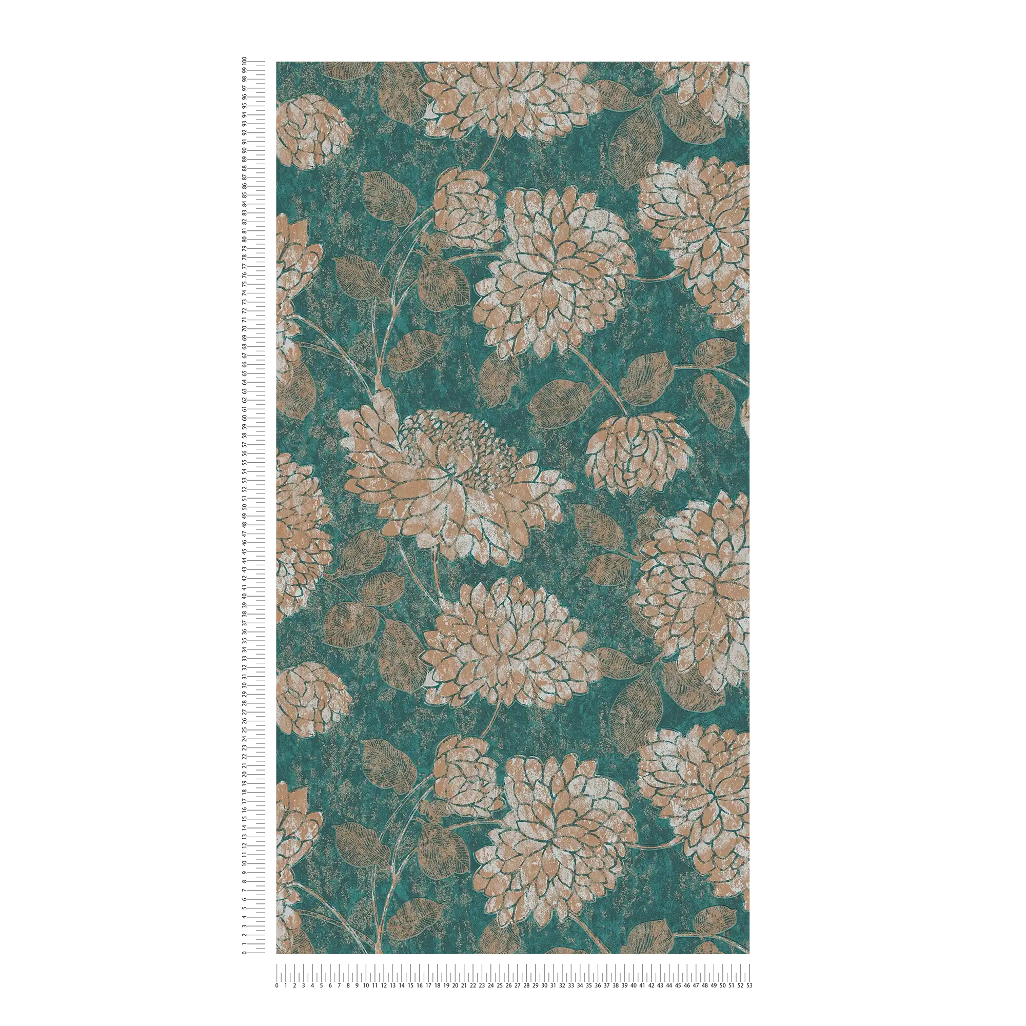             Florale Tapete mit Blumenmuster leicht glänzend – Grün, Gold
        