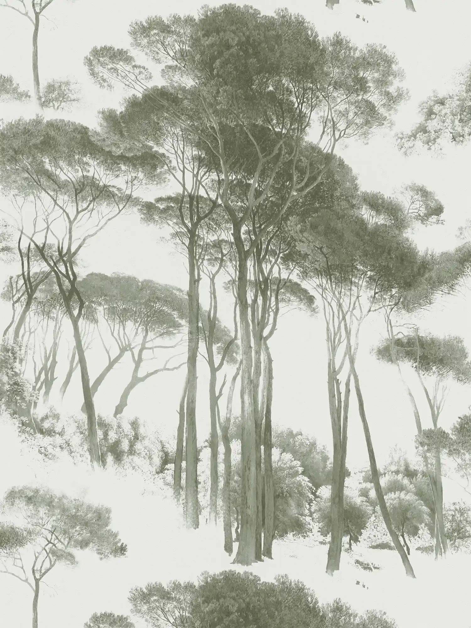 Tapete stilisierte Wald-Landschaft – Grün, Weiß
