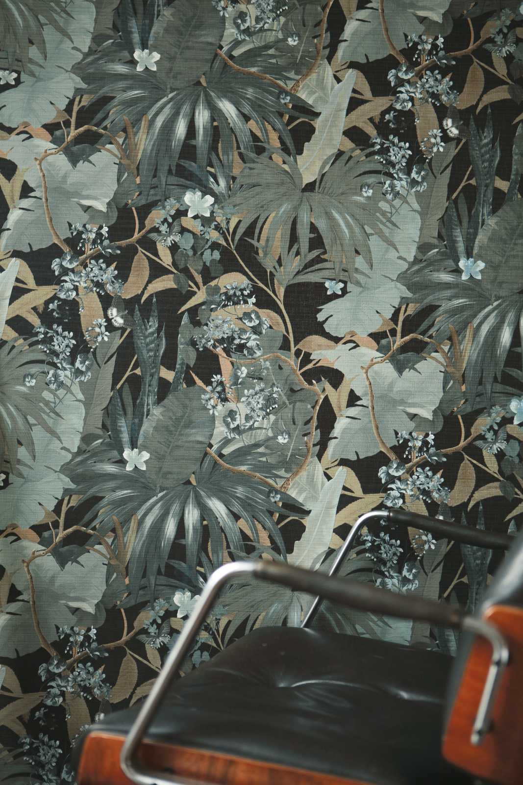             Tapete Dschungel Design mit Blättermuster – Grau, Grün
        