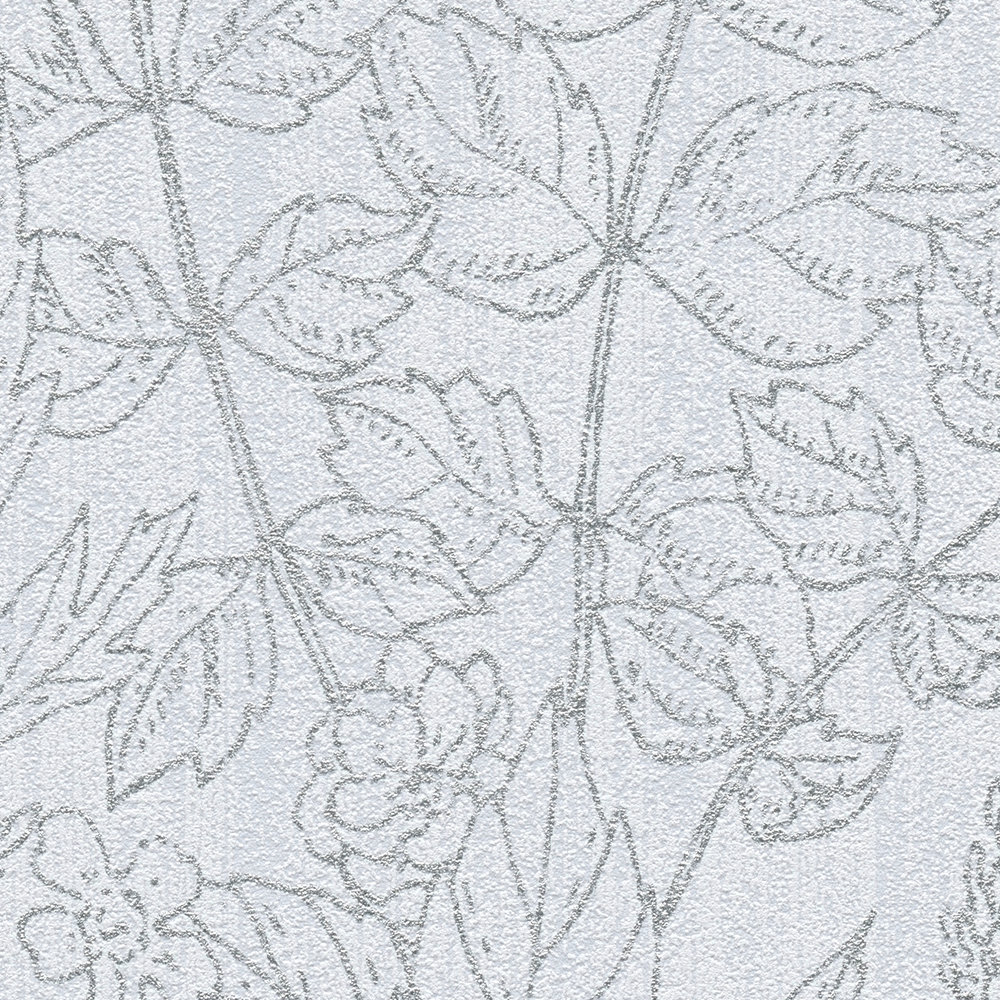             Blumen Tapete im Botanical Stil mit Leinenoptik – Grau
        