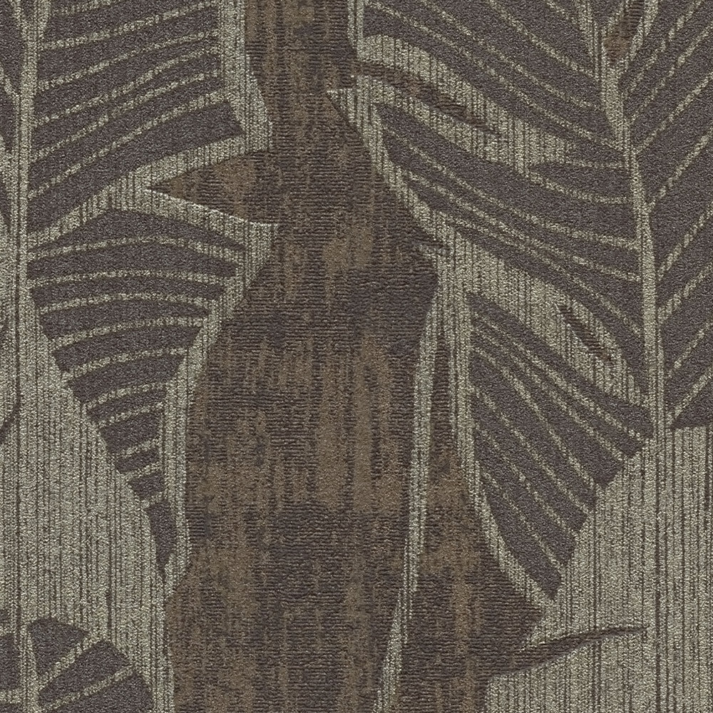             Florale Mustertapete mit Dschungeldesign – Braun, Grau, Schwarz
        