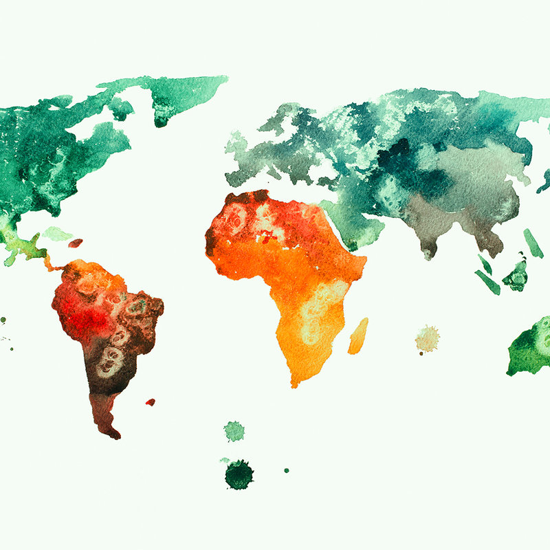             Weltkarten Fototapete Wasserfarben – Bunt, Weiß, Grün
        