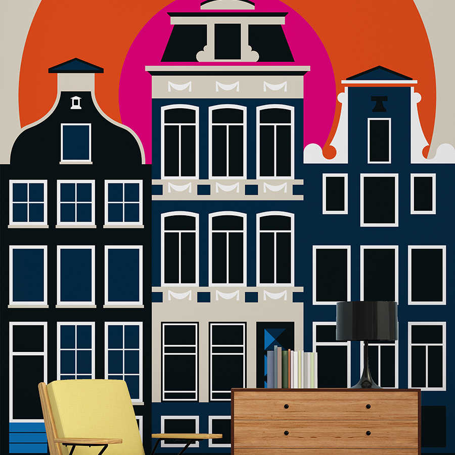         Fototapete Amsterdam Häuserfronten im Retro Design
    