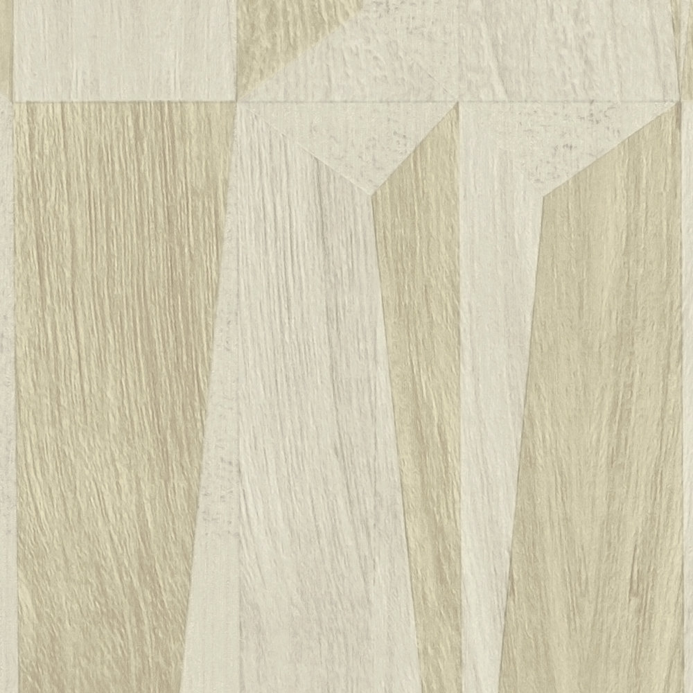             Metallic Tapete mit Holzoptik im Facetten-Muster – Beige, Grau
        