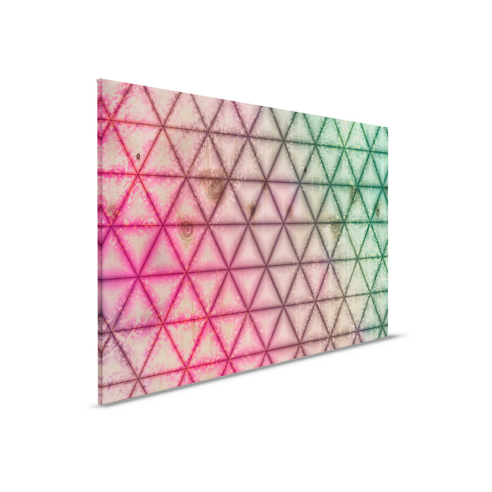         Leinwandbild geometrisches Dreiecks Muster in Holzoptik | grün, pink – 0,90 m x 0,60 m
    