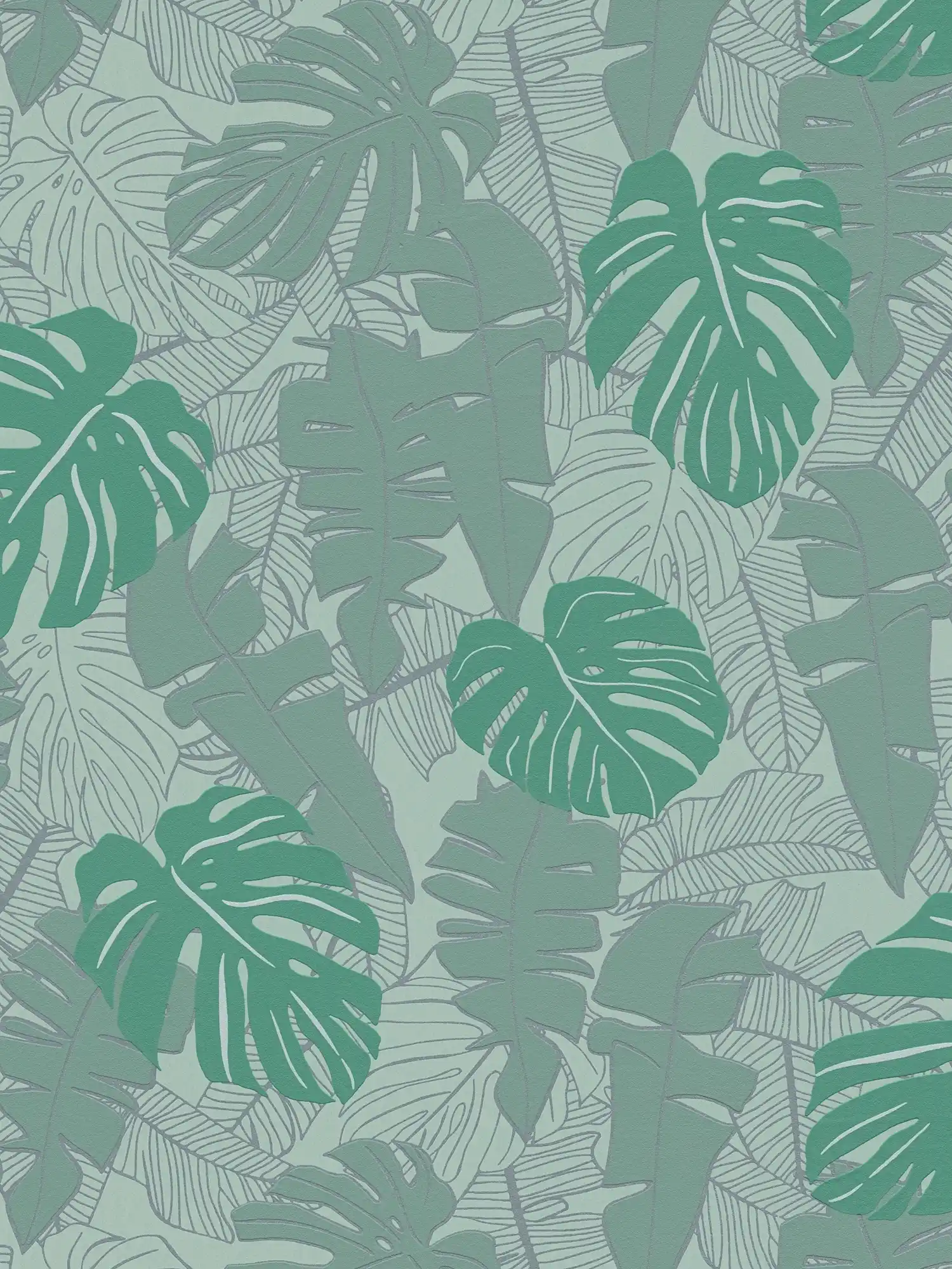 Dschungeltapete mit glänzendem Muster – Grün, Metallic
