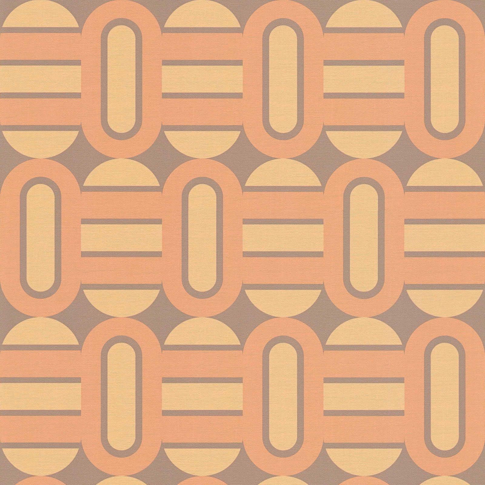            Retro Vliestapete verziert mit Ovalen und Balken in warmen Farben – Braun, Gelb, Orange
        