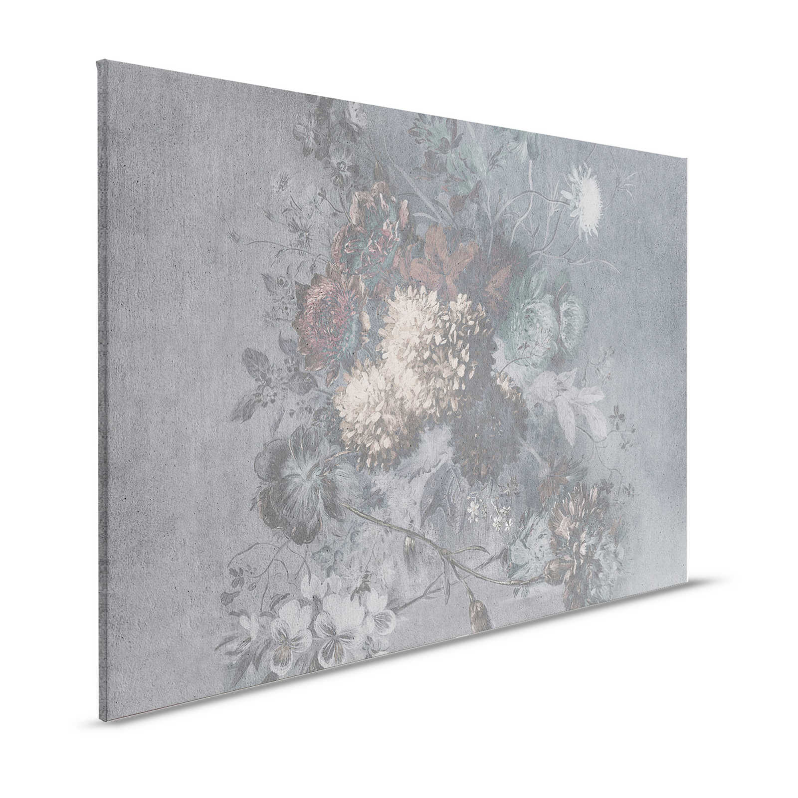 Leinwandbild Blumen-Bouquet im Vintage Stil | weiß, grau – 1,20 m x 0,80 m
