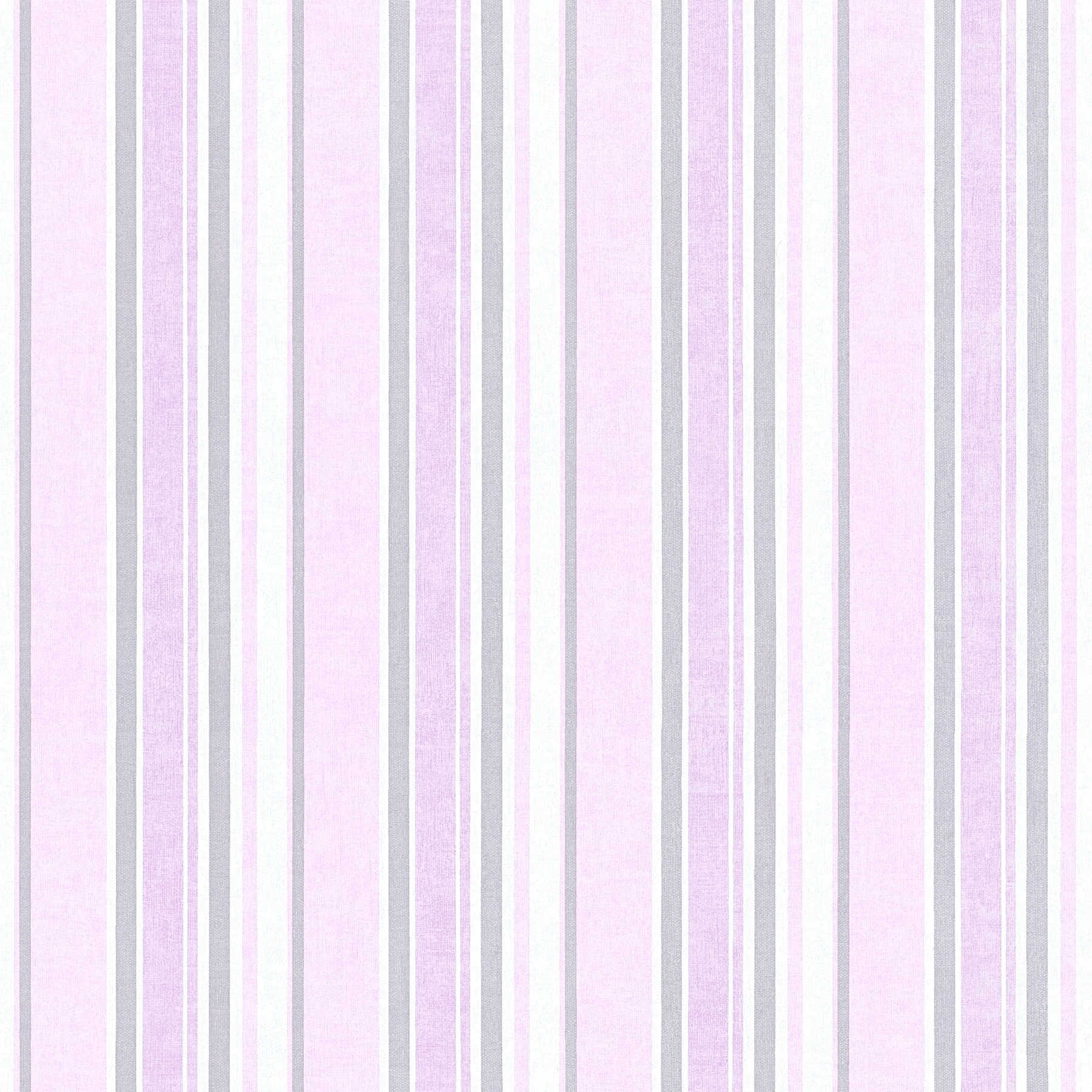 Kinderzimmer Tapete Violett Streifen mit Metallic-Effekt
