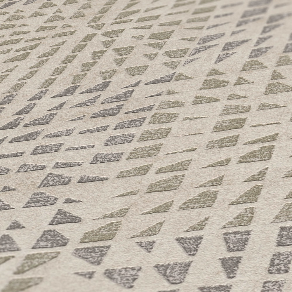             Ethno Tapete mit Strukturmuster & Mosaik-Effekt – Grau, Beige
        