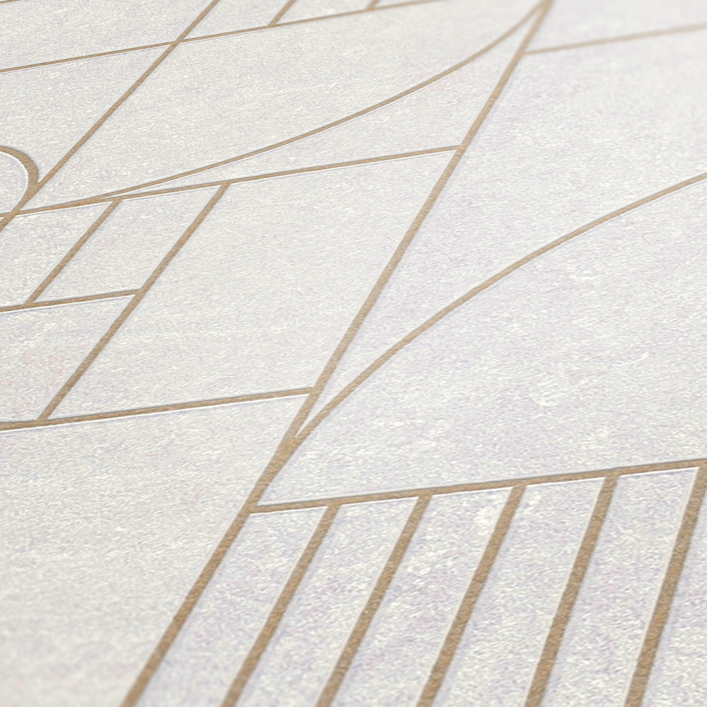             Fliesenoptik Tapete Art Deco Design marmoriert – Metallic, Weiß
        