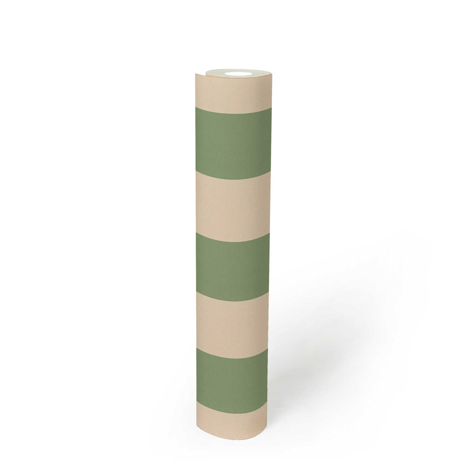             Vliestapete mit Blockstreifen und leichter Struktur – Beige, Grün
        