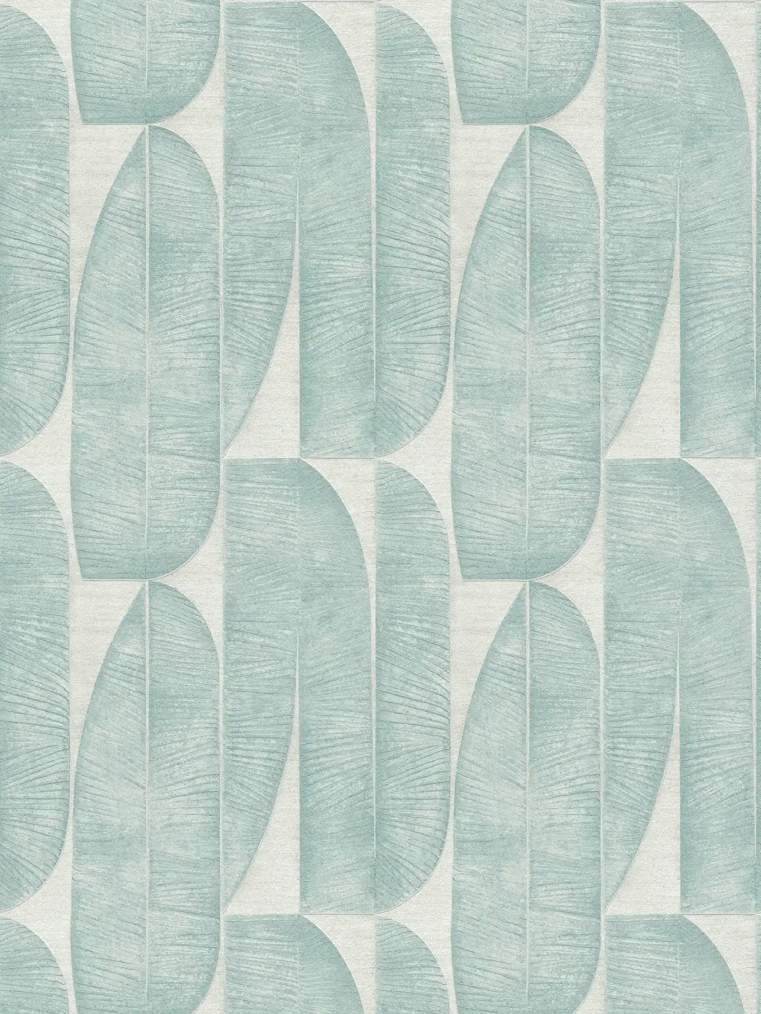 Leicht strukturierte Tapete mit geometrischem Blattmuster – Grau, Blau, Türkis
