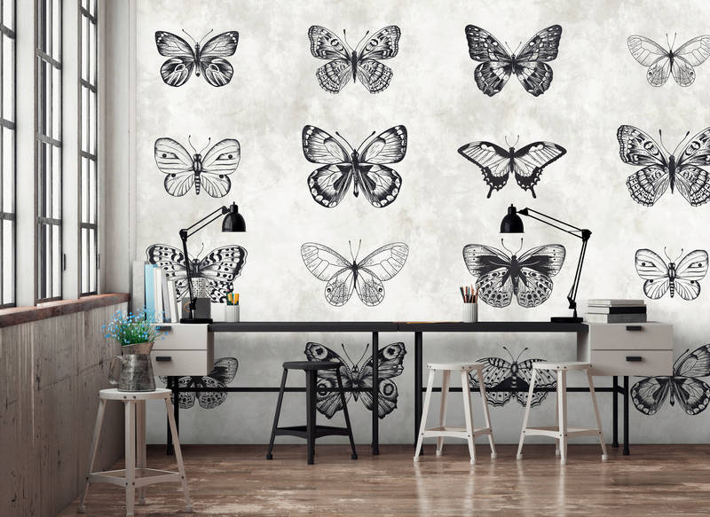             Schmetterling Fototapete Schwarz-Weiß Zeichnungen
        