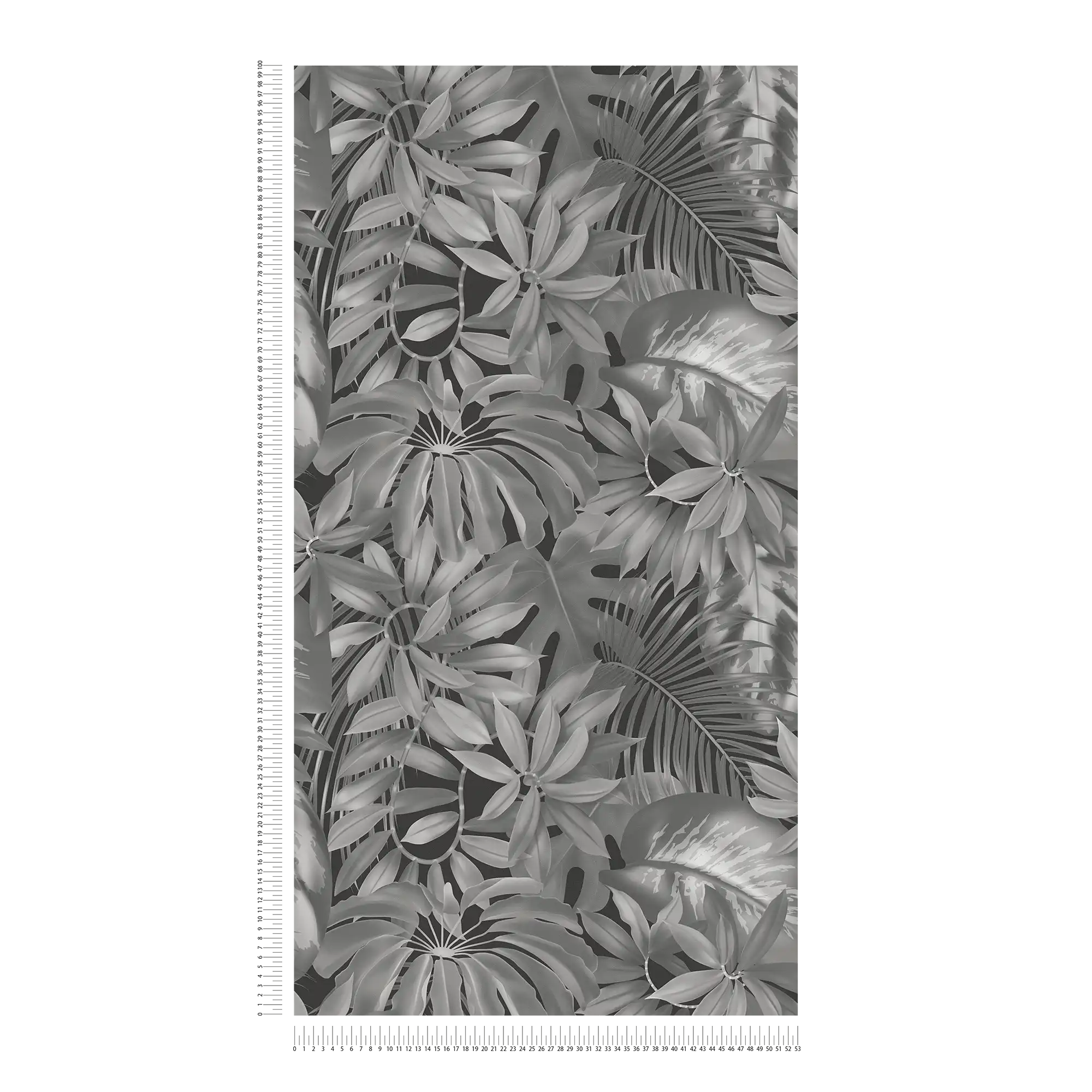             Blätter-Tapete Dschungel Muster – Grau, Schwarz
        