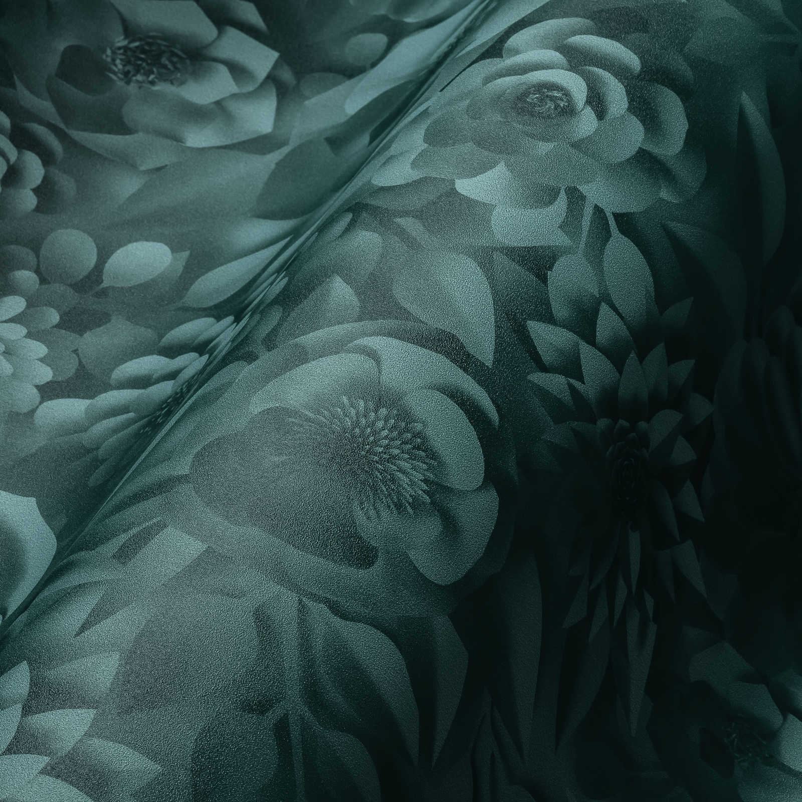             3D Tapete mit Papierblumen, Grafik Blüten-Muster – Grün
        