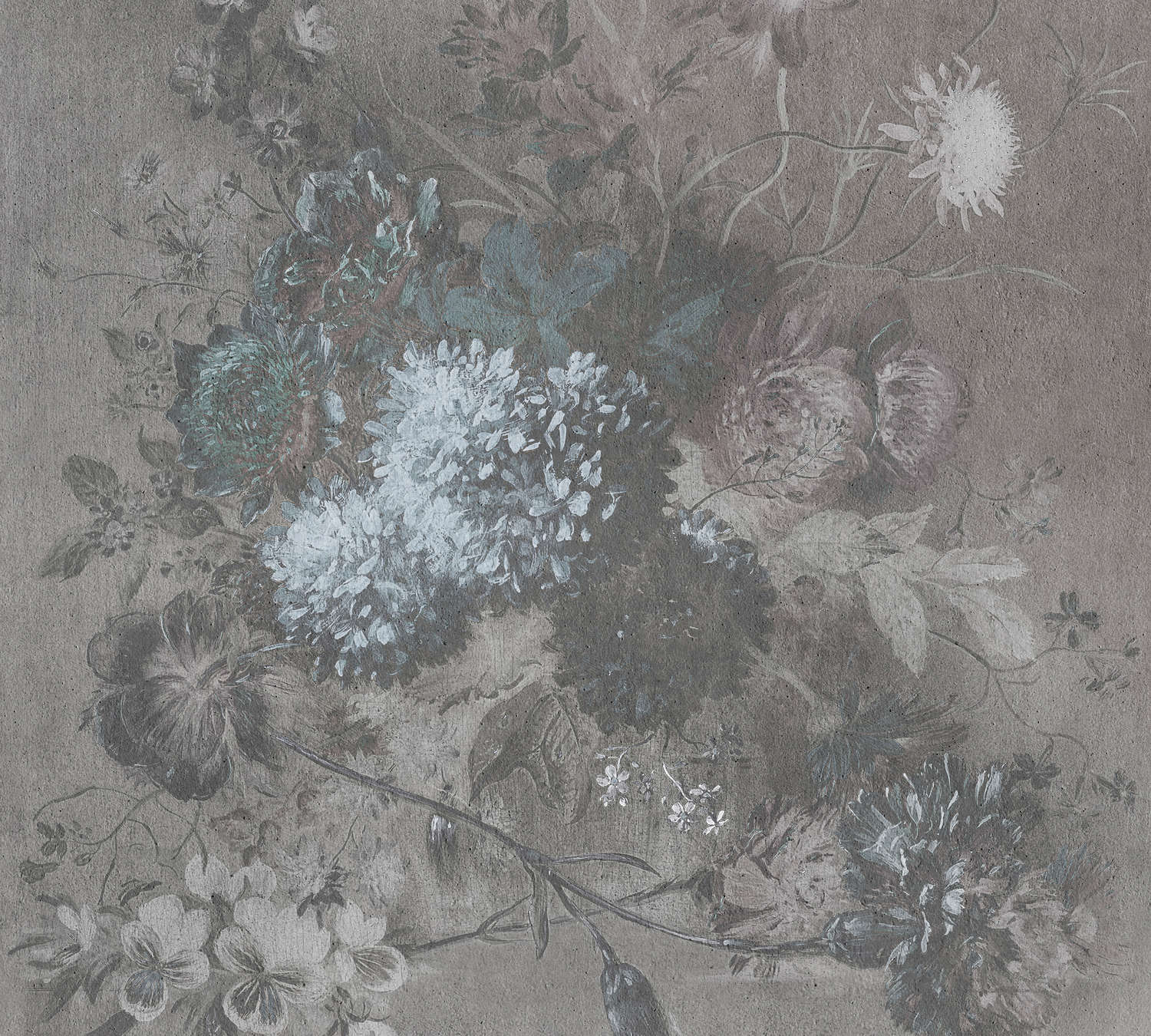             Fototapete Blumen-Bouquet im Vintage Stil – Blau, Grau
        