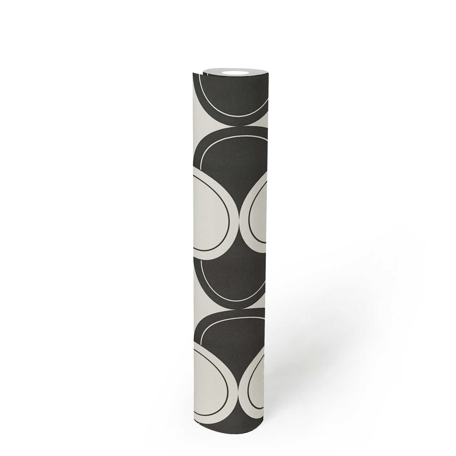             Vliestapete Retro-Muster mit Kreisen 70er Jahre Style – Schwarz-Weiß
        