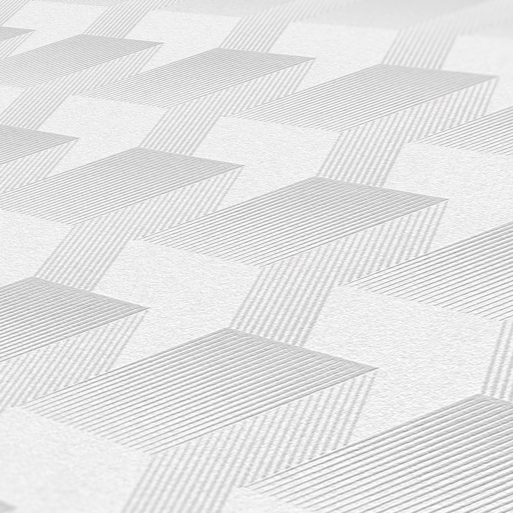             Geometrische 3D Tapete mit Grafik-Muster matt – Grau
        