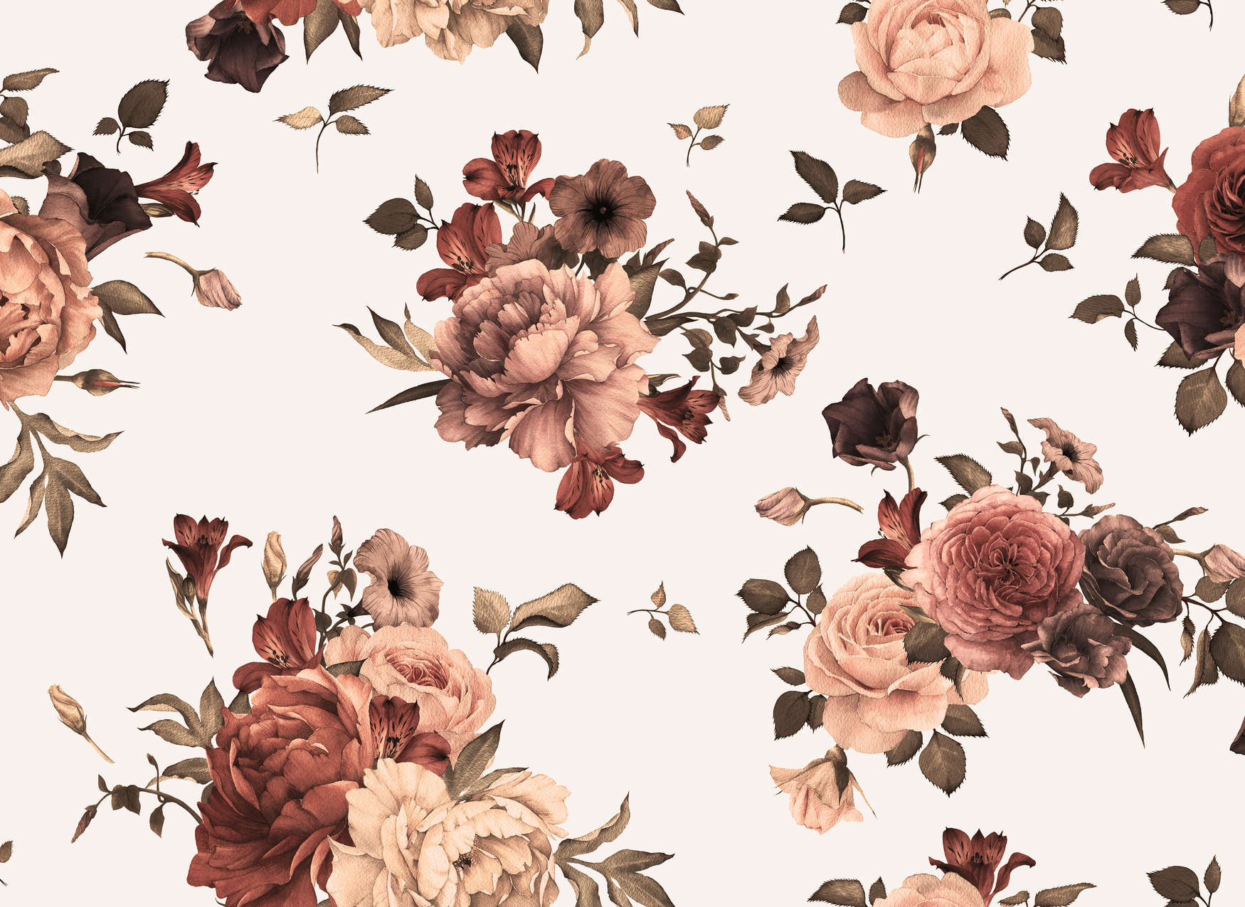             Blumen Fototapete romantisches Design – Rosa, Weiß, Braun
        
