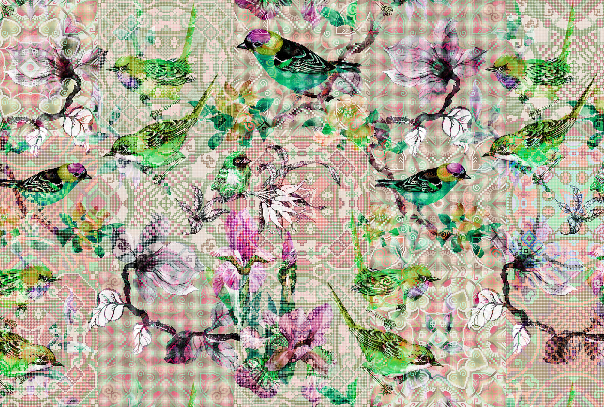             Vogel Fototapete mit Mosaik Muster – Walls by Patel
        