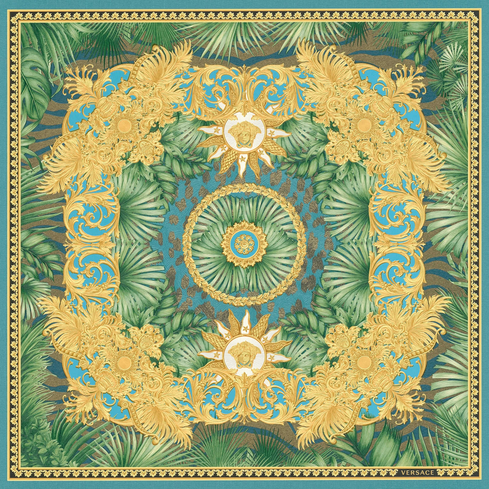             VERSACE Tapete Dschungel und Ornament Motiv – Grün, Metallic
        